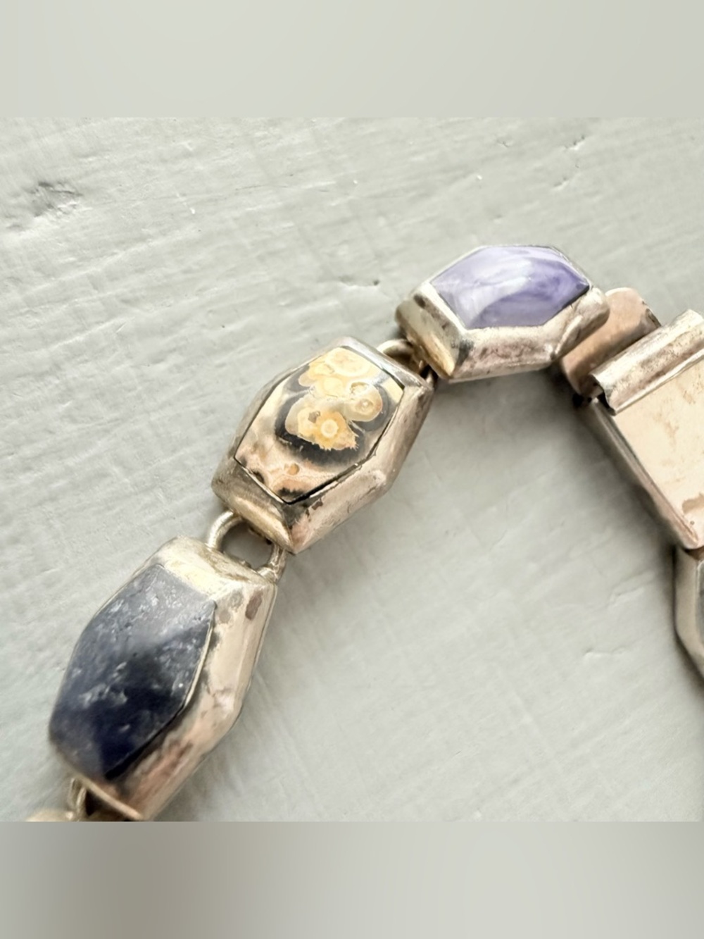 Vintage Taxco 925 Sterling Silver & Stone Bracelet - Picture 4 of 12